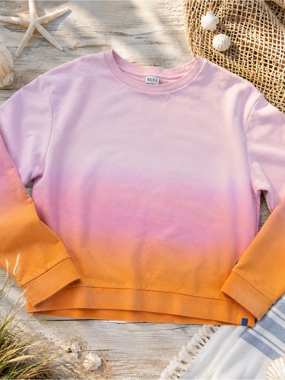 KULE Organic Cotton Ombre Sweatshirt Pink Orange Pullover Large